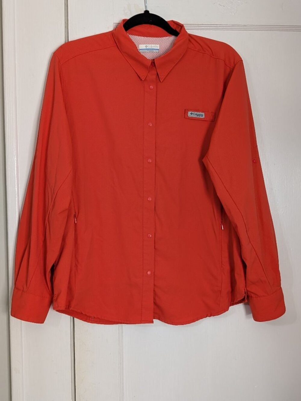 Columbia PFG Vented Fishing Snap Shirt Women's XL Coral Long Sleeve Omni Shade